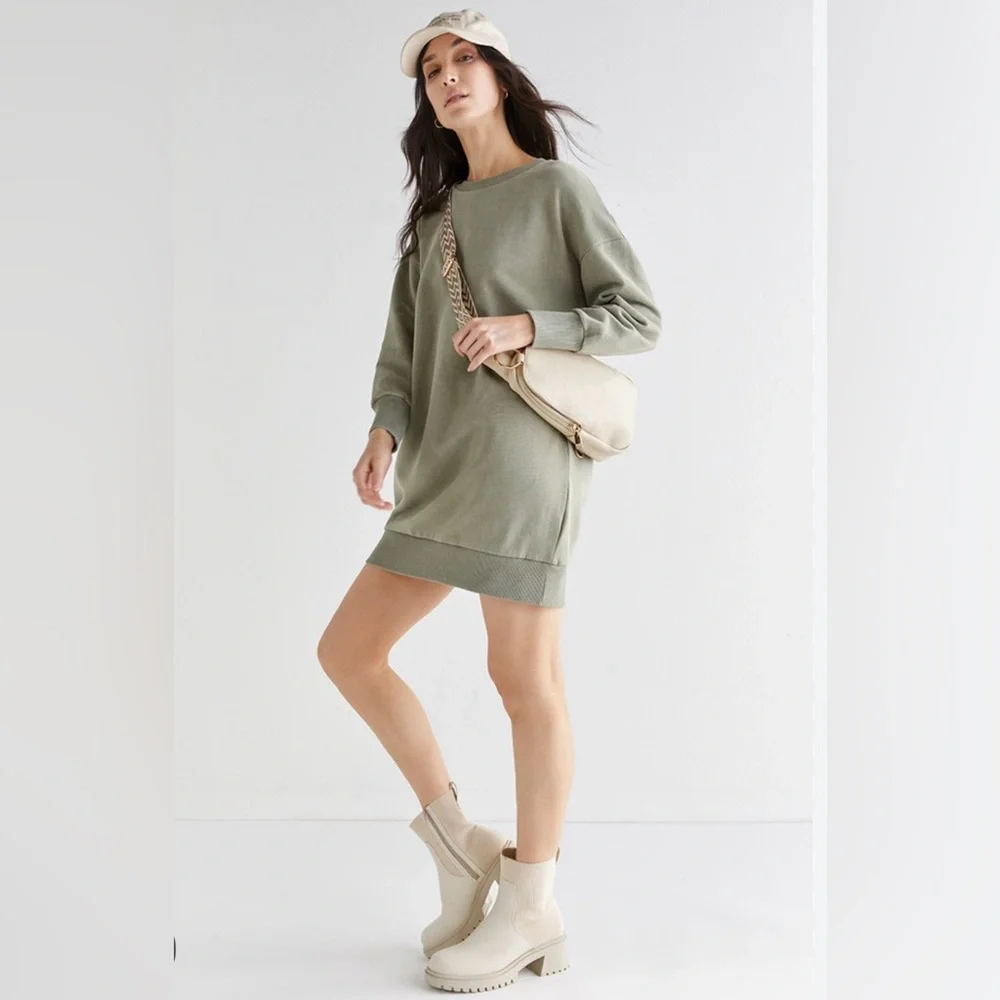 New Francesca’s Diamond Wash Shift Olive Green Shift Dress - Picture 3 of 6